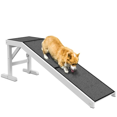 PawHut Pet Ramp Bed Steps for Dogs Cats Non-slip Carpet Top Platform Pine Wood 59"L x 16"W x 20"H White