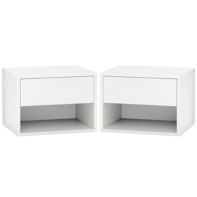 HOMCOM Floating Nightstand Set of 2, Wall Mounted Bedside Table with Drawer for Bedroom, White