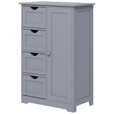 kleankin Bathroom Storage Cabinet, Floor Cabinet with Adjustable Shelf and 4 Drawers, Side Cabinet for Washroom, Grey