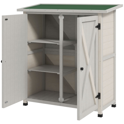 Outsunny Wooden Garden Storage Shed Fir Tool Cabinet Organizer with Asphalt Roof and Double Door for Outside, Garden and Yard