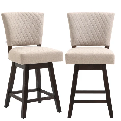 HOMCOM 2 Pieces Swivel Bar Stools, Counter Height Stools Set of 2 with Wood Legs and Footrests for Dining Room, Beige