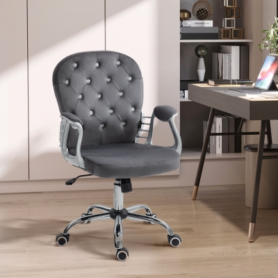 Vinsetto Tufted Office Chair with Armrests & Swivel Wheels, Gray