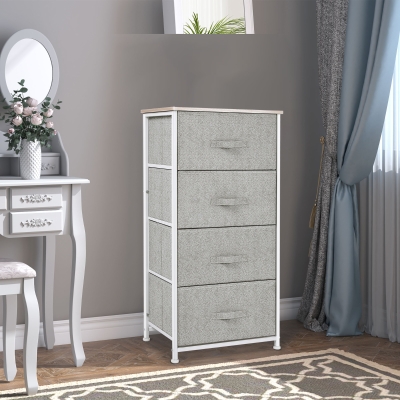 HOMCOM Linen Drawer Cabinet Organizer Storage Dresser Tower with 4 Removable Drawer Metal Frame Adjustable Feet for Living Room, Kitchen, Bathroom, White