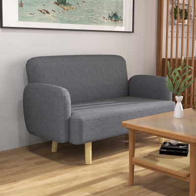HOMCOM Velvet Feel Fabric 2 Seater Sofa, Small Sofa Loveseat with 8.3" Thick Padding and Wood Legs, Grey