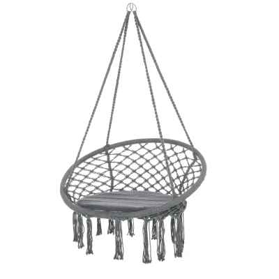 Outsunny Patio Hammock Chair, Hanging Rope Hammock Swing for Indoor & Outdoor Use with Backrest, Cotton-Polyester Blend, Fringe Tassels, Dark Grey