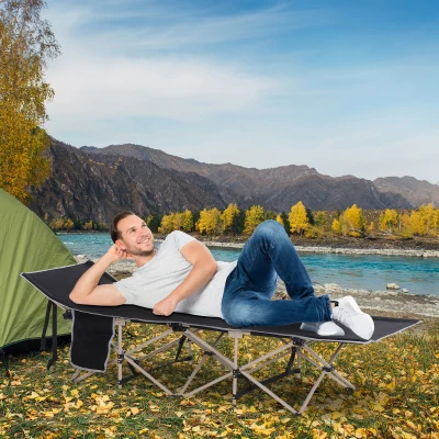 Outsunny Folding Camping Cot, Portable Bed, 330 lbs Capacity, Black