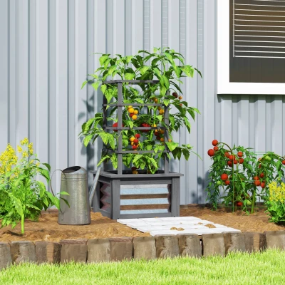 Raised Garden Bed with Trellis 17.7" W x 17.7" D x 35.4"H Gray