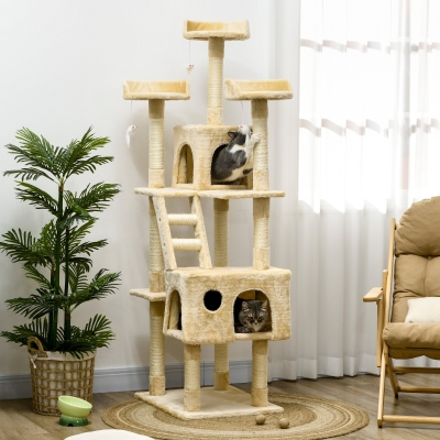 PawHut 71-Inch Multi Level Scratching Cat Tree Kitty Condo  Activity Center with Toys, Beige