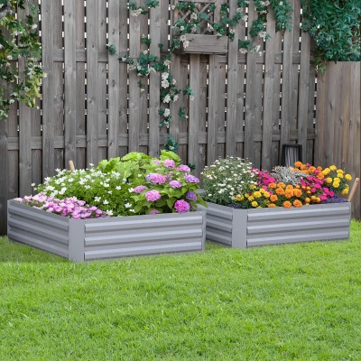 Outsunny 2-Piece 3.3' Galvanized Raised Garden Bed, Gray