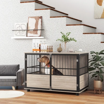 PawHut 39.5" Dog Crate End Table, Walnut Finish