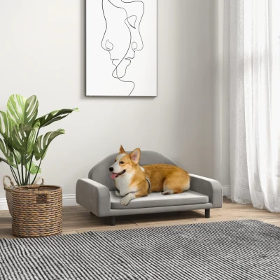 PawHut Raised Dog Sofa for Small Dogs, Soft Cushion, Gray