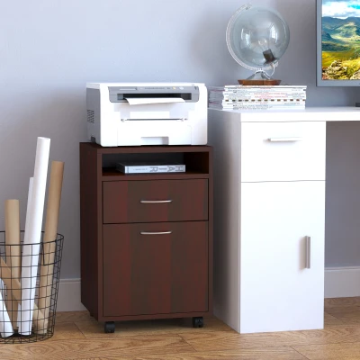 HOMCOM Mobile Storage Cabinet with Drawer, Printer Stand, Brown