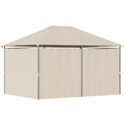Outsunny 13'x 10' Soft-top Steel Patio Gazebo Canopy Party Tent with 6 Removable Curtains and Drainage Holes, Khaki