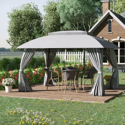 Outsunny 10' x 13' Outdoor Gazebo, Double Vented Canopy, Gray
