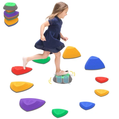 Outsunny 11 PCs Stepping Stones Kids with Non-slip Rubber, Stackable Balance River Stones for Obstacle Course Sensory Play, Outdoor Indoor for 3-8 Years Old