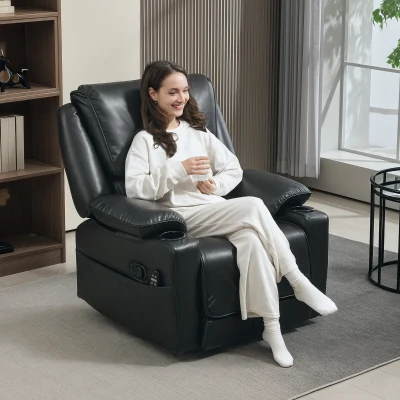 HOMCOM Oversized Swivel Recliner Massage Chair with Heat & Footrest, Black