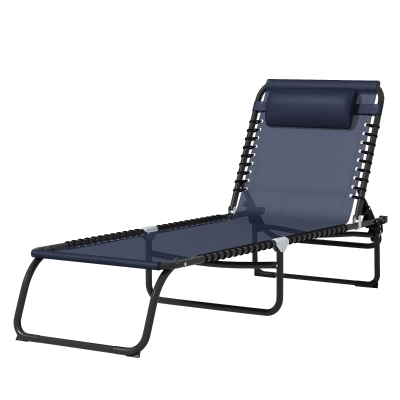 Outsunny Folding Lounge Chair, Adjustable Chaise Lounge with Headrest, Reclining Lounger Cot for Camping, Hiking, Dark Blue