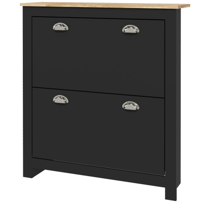 HOMCOM Entryway Shoe Cabinet with 2 Flip Drawers and Adjustable Shelves, 12 Pair Shoe Storage Organizer for Hallway, Black