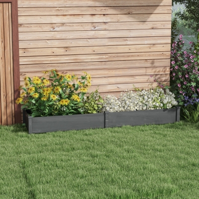 Outsunny Garden Bed with 2 Planter Box and Non-woven Fabric Liner for Backyard, Patio, 96" x 24" x 10", Grey