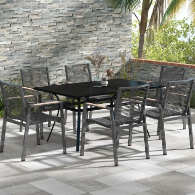 Outsunny Rectangle Patio Dining Table for 6 People with Steel Legs, Metal Tabletop for Garden, Backyard, Lawn, Balcony, Black