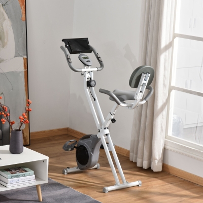 Soozier Folding Exercise Bike, Indoor Stationary Bike with 8-Level Magnetic Resistance and LCD Monitor, for Cardio Workout, Grey