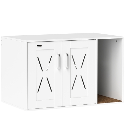 PawHut Cat Litter Box Enclosure, Hidden Cat Litter Box Furniture with Scratching Board, 31.5" x 19" x 20", White