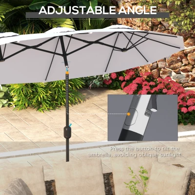Outsunny Double Sided Patio Umbrella, 9.5' Large Outdoor Market Umbrella with Push Button Tilt and Crank, 3 Air Vents and 12 Ribs, for Garden, Deck, Pool, White(m-4)