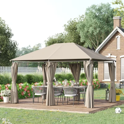 Outsunny 10' x 13' Outdoor Patio Gazebo, Steel Frame, Khaki
