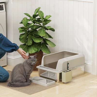 stainless steel cat litter box 23.7" L x 16" W x 11.4" H Light Gray
