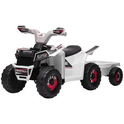 Aosom 6V Electric Toy Car with Trailer, White
