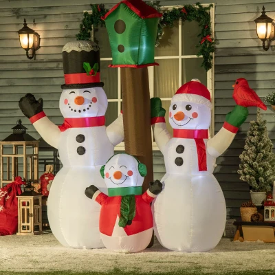HOMCOM 7ft Snowman Family Christmas Inflatable Yard Decor
