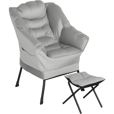 HOMCOM Fabric Accent Chair & Ottoman Set with Side Pockets, Light Gray
