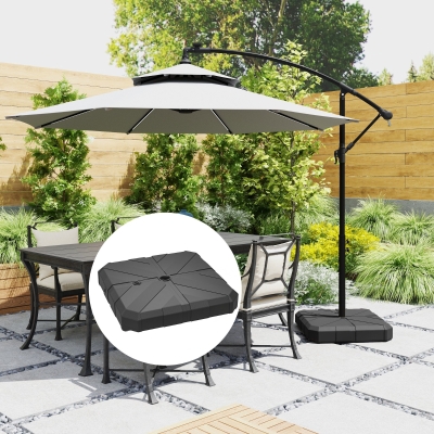 Outsunny Square Plastic Patio Umbrella Base Weight, Heavy Duty Cantilever Offset Umbrella Base, Filled Up to 143lbs with Sand or 130lbs with Water for Garden Poolside, Black