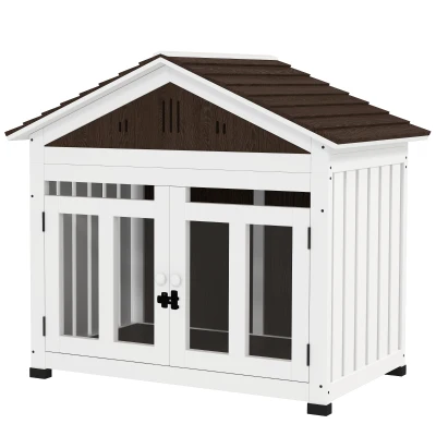 PawHut Wooden Dog House with Porch, Tilt Roof for Large Dogs