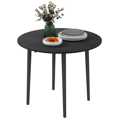 HOMCOM Folding Dining Table, Round Drop Leaf Kitchen Table for Small Spaces with Wood Legs, Distressed Black