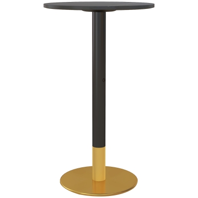 HOMCOM High Top Bar Table, Modern Round Dining Table with Faux-marbled Top and Gold Base, Bistro Table for 2 People, Black