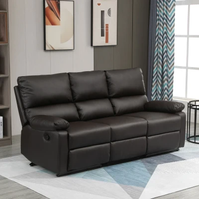 HOMCOM Modern 3-Seater Sofa with Recliners, PU Leather, Brown