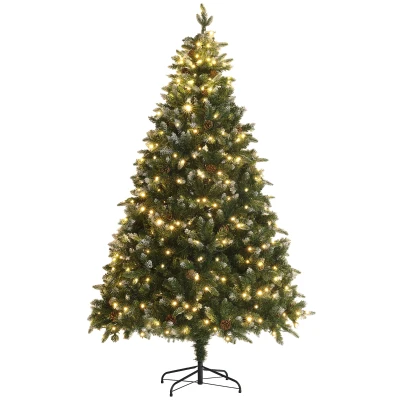HOMCOM 7 Foot Prelit Artificial Christmas Tree with Dual Colour LED Light, Hinged Xmas Tree for Home Office Holiday