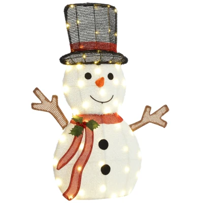 Outsunny Light Up Snowman Yard Decoration, Lighted Snowman Christmas Decoration for Indoor and Outdoor, White