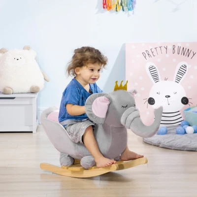 Qaba Elephant Rocking Chair Toy with Sound, Gray