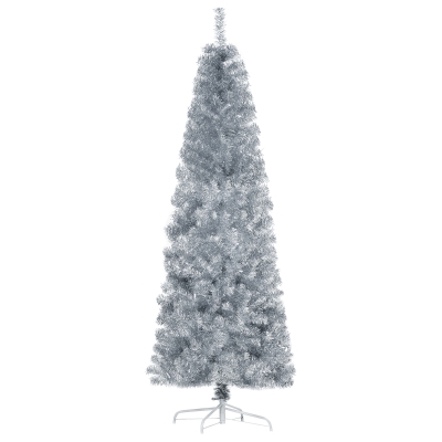 HOMCOM 6' Slim Douglas Fir Artificial Christmas Tree, Silver