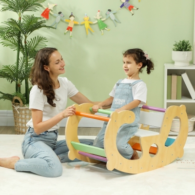 Qaba 2 in 1 Wooden Arch Ladder Baby Rocker for Toddlers 18-48 Months