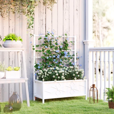 Garden Bed with Trellis 35.4" x 15.7" x 47.2" White
