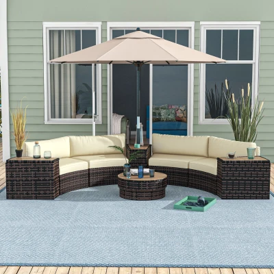 Outsunny 8-Piece Patio Set, Rattan Sofa Chairs & Tables, Brown