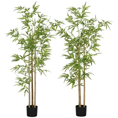 HOMCOM Set of 2 6ft Artificial Tree, Indoor Fake Bamboo with Pot, for Home Office Living Room Decor
