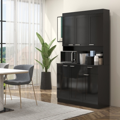 HOMCOM 71" Kitchen Pantry Cabinet, Storage Buffet with Hutch, Adjustable Shelves for Living Room, High Gloss Black