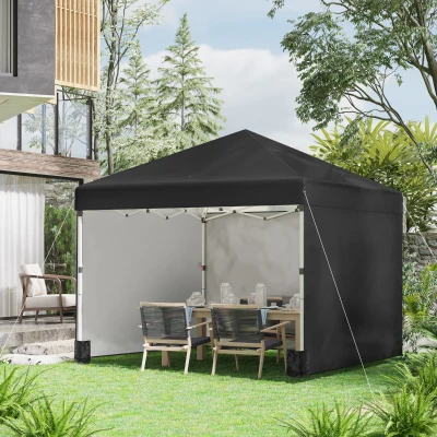 Outsunny 10' x 10' Pop Up Canopy Tent, Black with Sidewalls