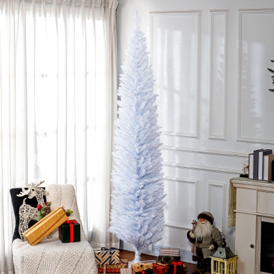 HOMCOM 8ft Unlit Pencil Artificial Christmas Tree, White