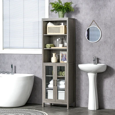 Kleankin Tall Bathroom Storage Cabinet, 3-Tier, Gray