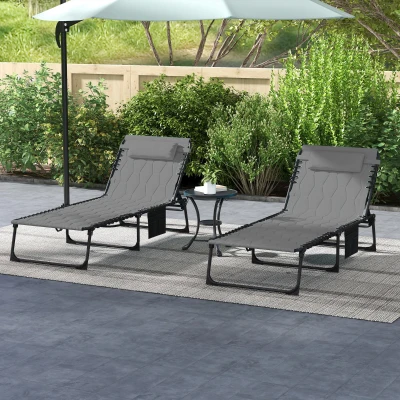 Outsunny Folding Chaise Lounge Set, Reclining, 25.6" x 74", Gray